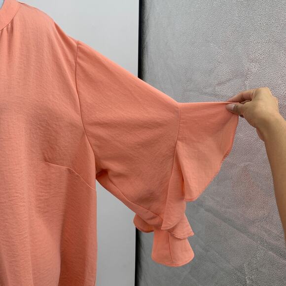 Vince Camuto Blouse Womens 3X Plus Salmon Split Neck Ruffle Sleeve Pintuck Top - Picture 4 of 12
